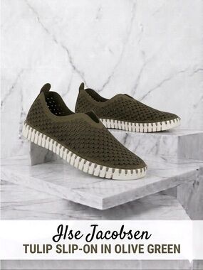 Ilse Jacobsen Tulip Slip-On in Olive Green Size 36